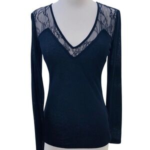 Kardashian Kollection Black Lace Yoke V-Neck Long Sleeve Top XS Brand New w/Tags